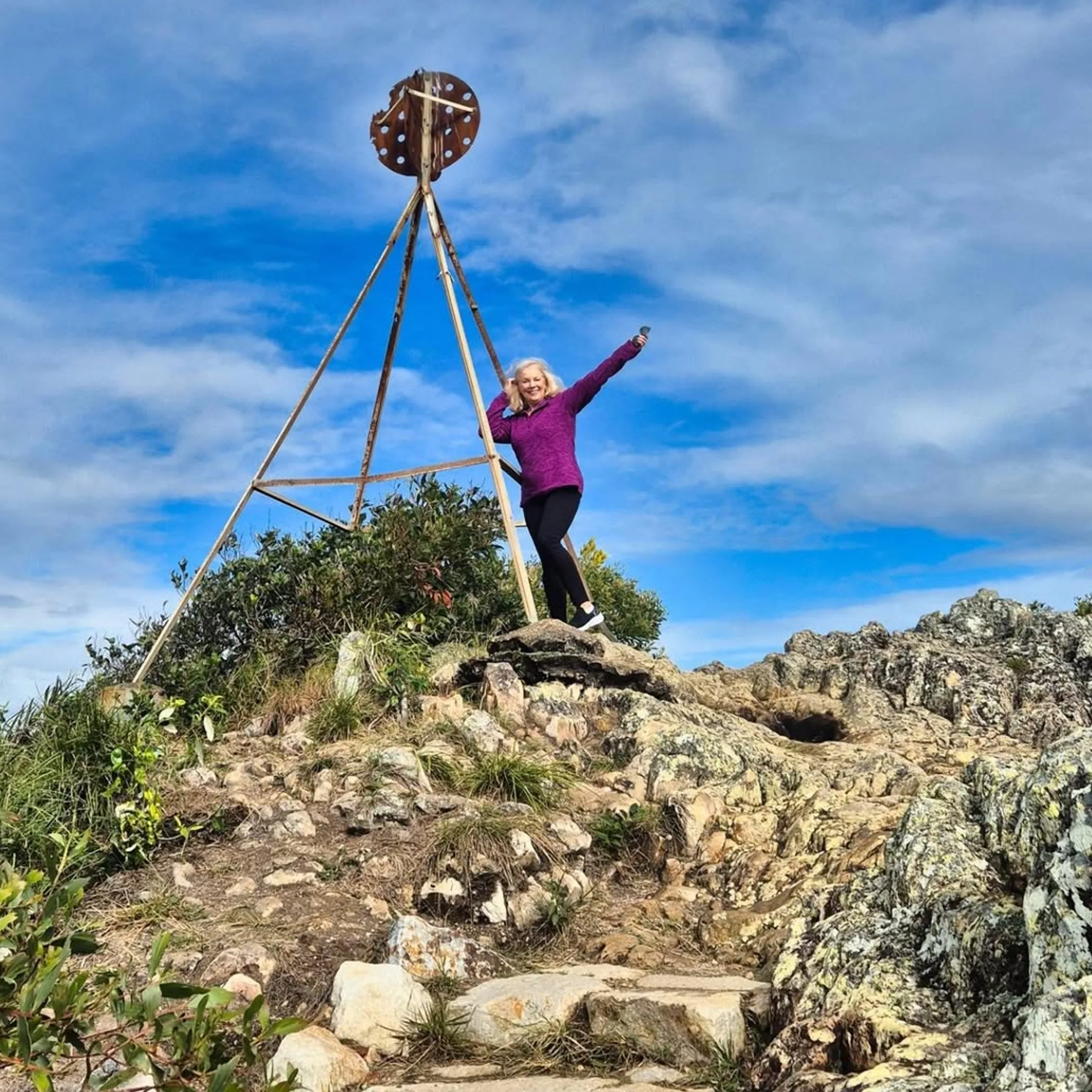 rocky limestone trail with clear sky